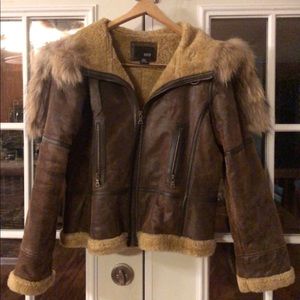 Genuine leather and fur coat